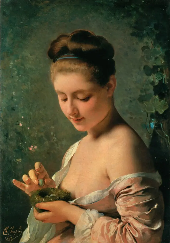 Girl with a Nest, by Charles Joshua Chaplin, oil, 1869