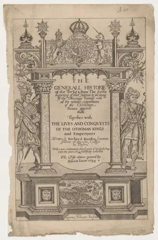 Title Page for R. Knolles Generall Historie of the Turkes, by George Keller, ink, 1603