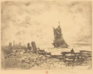 La Petite Marine - Souvenir de Medway (counterproof), by Félix-Hilaire Buhot, ink, 1879