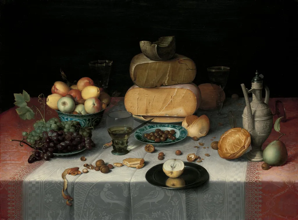 Still Life with Cheese, by Floris van Dyck, unspecified, 1615