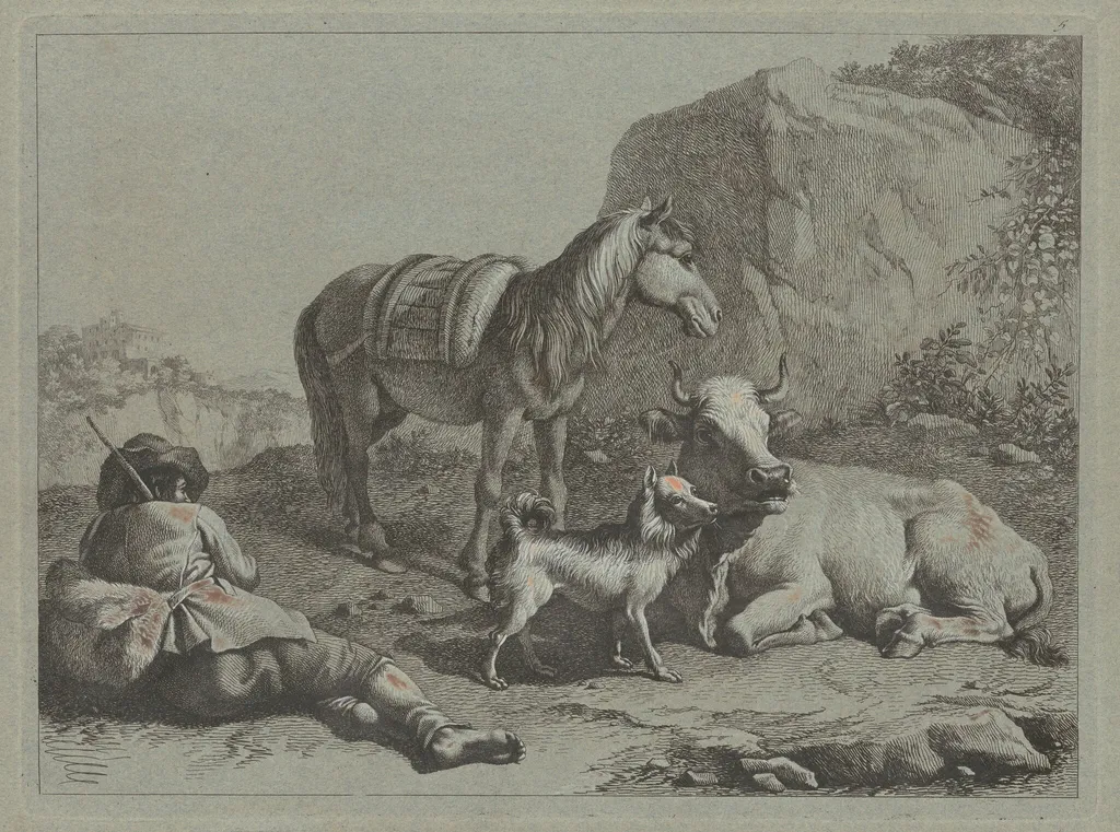 Reclining Shepherd with a Sack, by Francesco Londonio, ink, 1763