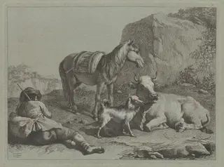Reclining Shepherd with a Sack, by Francesco Londonio, ink, 1763