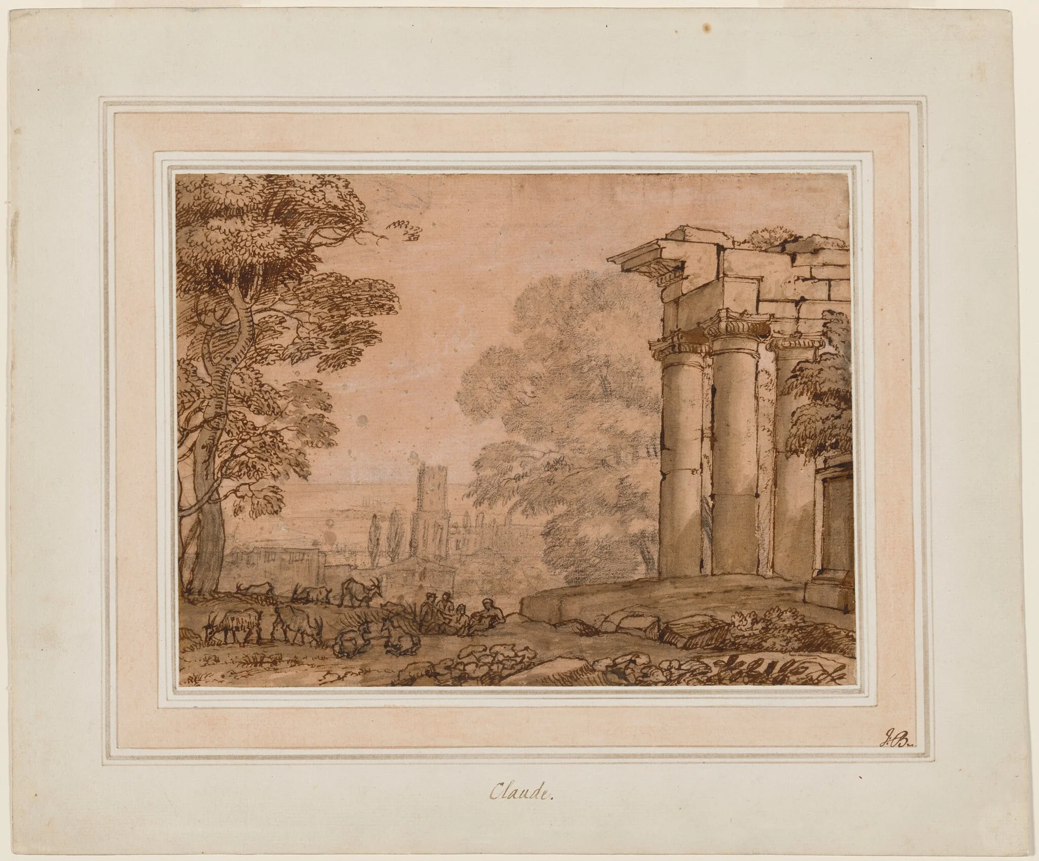 Landscape with Ruins, Pastoral Figures, and Trees, detail