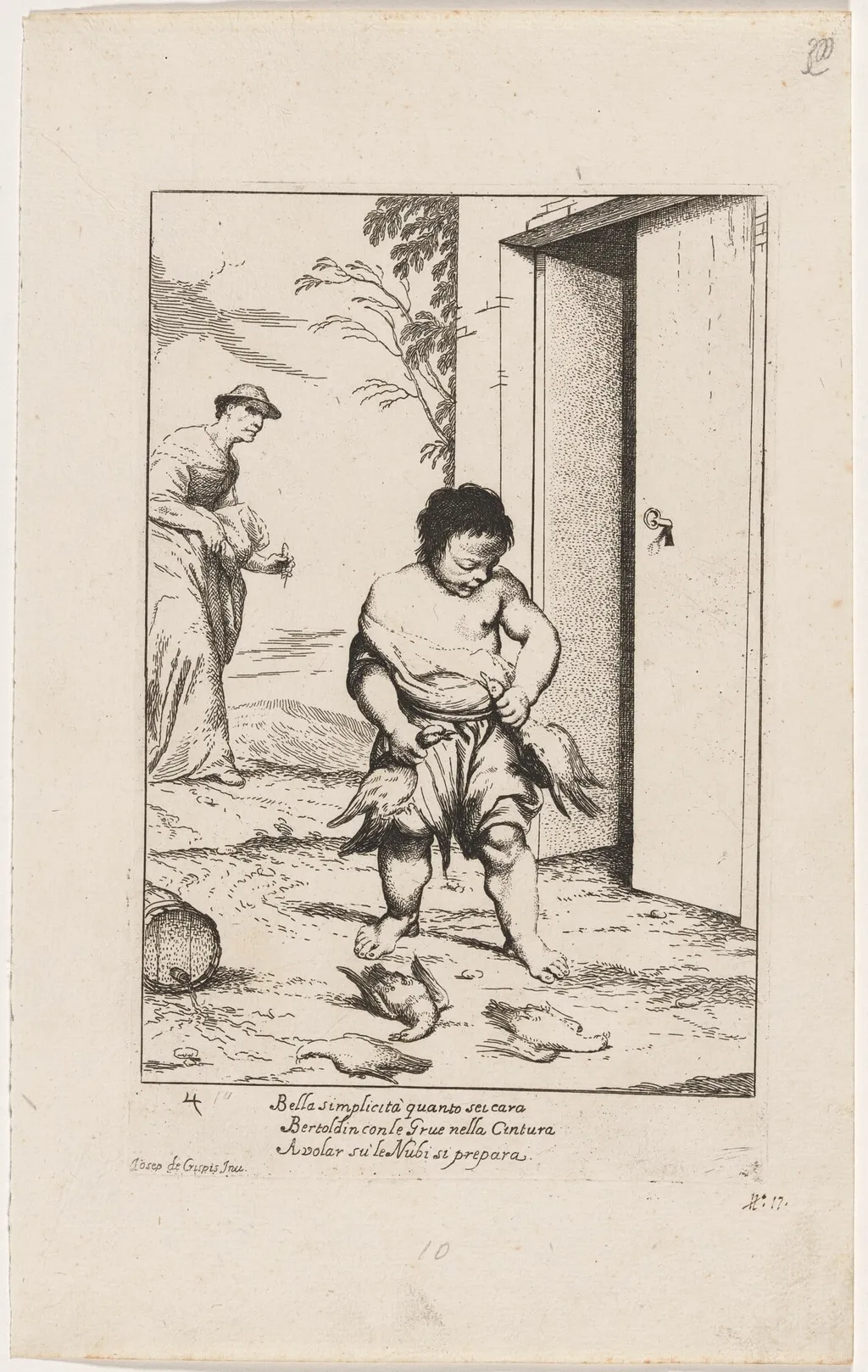 Bertoldino Fastening Geese to His Belt, by Giuseppe Maria Crespi, ink, 1712
