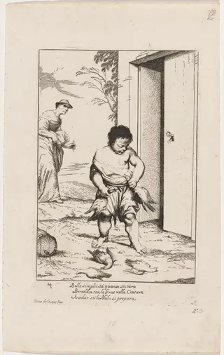 Bertoldino Fastening Geese to His Belt, by Giuseppe Maria Crespi, ink, 1712