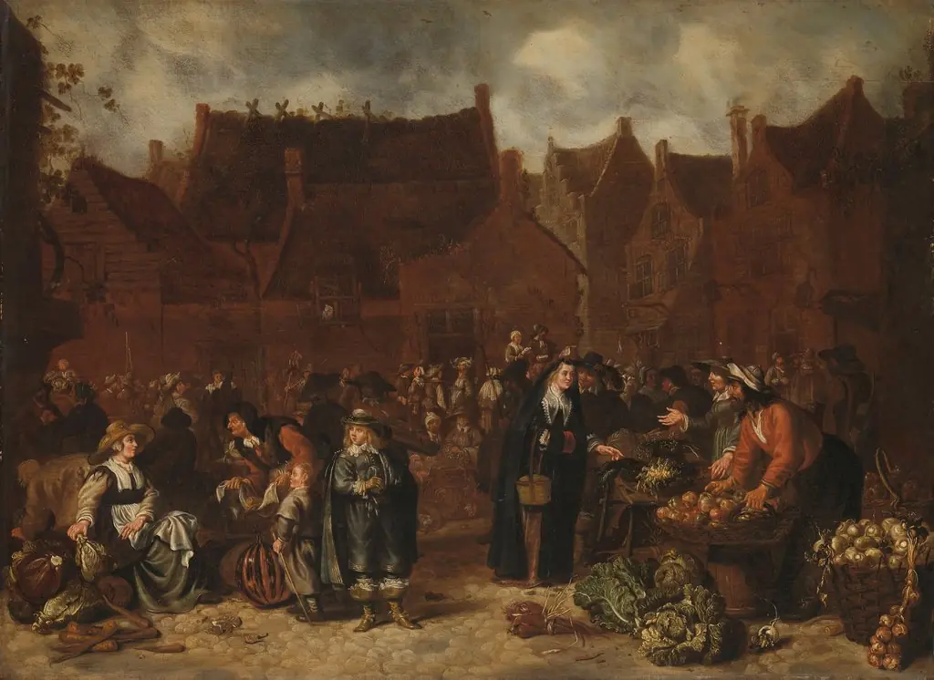 Vegetable market, by Sybrand van Beest, oil, 1646
