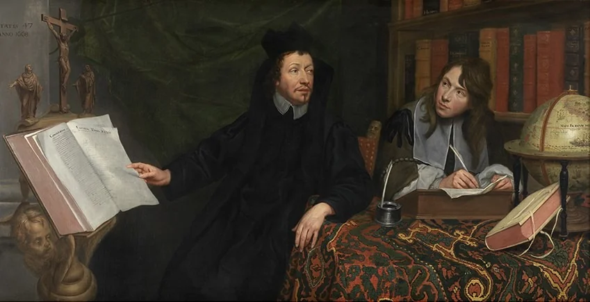 Portrait of a Theologue and his Secretary, detail