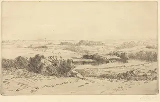 Banks of the Yanne (Les bords de la Yanne), by Alphonse Legros, ink, 1888