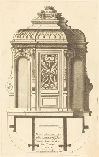 Plan et elevation des plus beaux confessionnaux de Paris, tres fidelemant mesure, by Jean Le Blond, ink, 1688