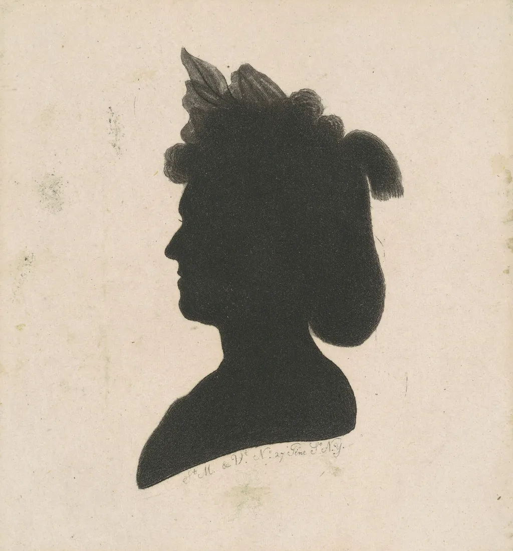 Unidentified Female Silhouette, by Charles Balthazar Julien Févret de Saint-Mémin, ink, 1797