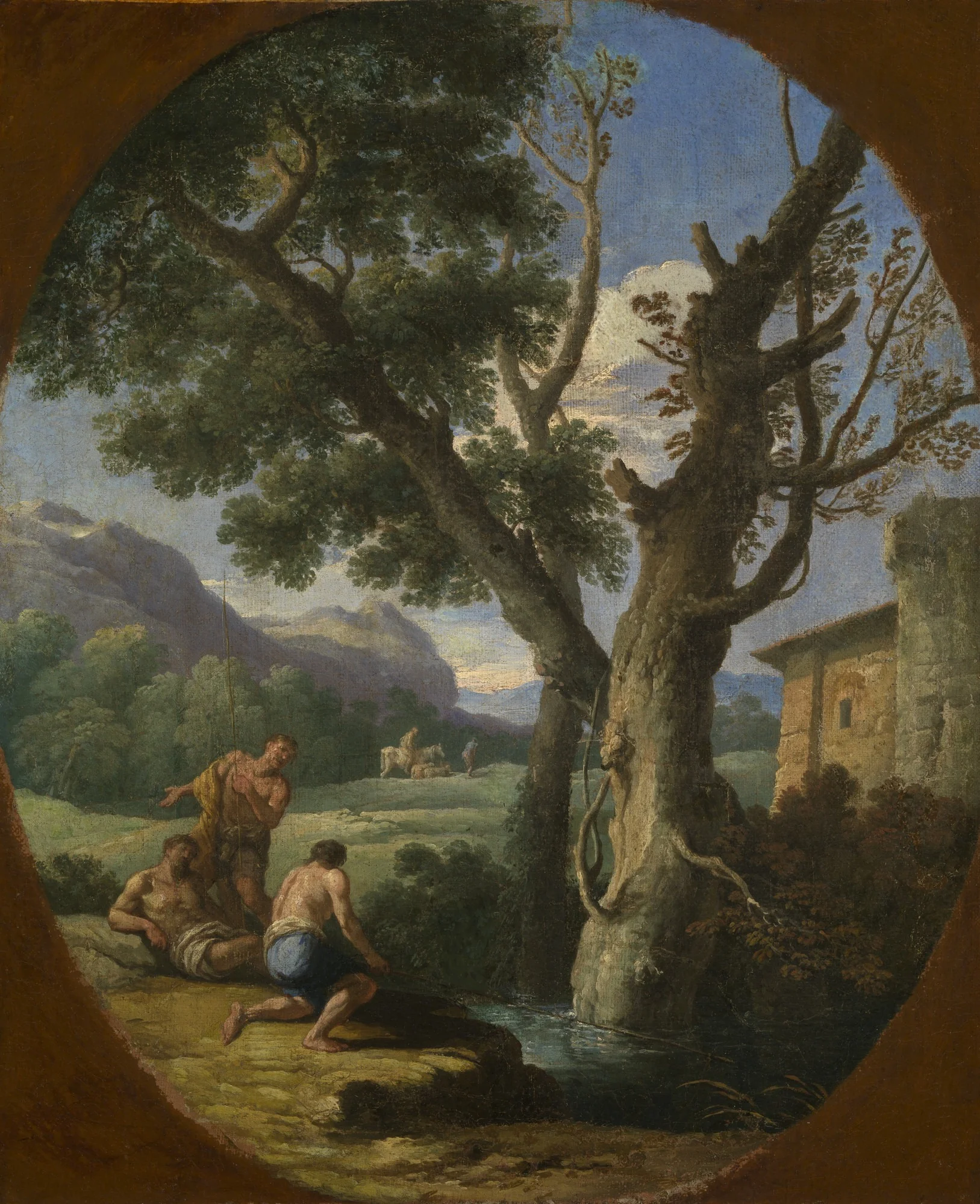 Landscape with Fishermen by a Stream, detail