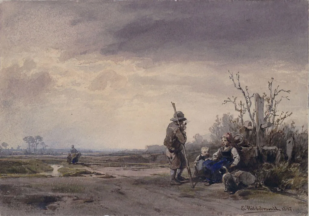 Landscape in Holland, by Eduard Hildebrandt, watercolor, 1847
