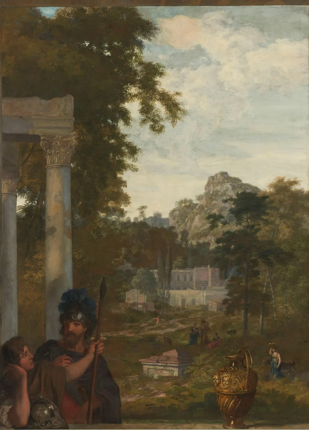 Italian landscape with two Roman soldiers, by Gerard de Lairesse, oil, 1694