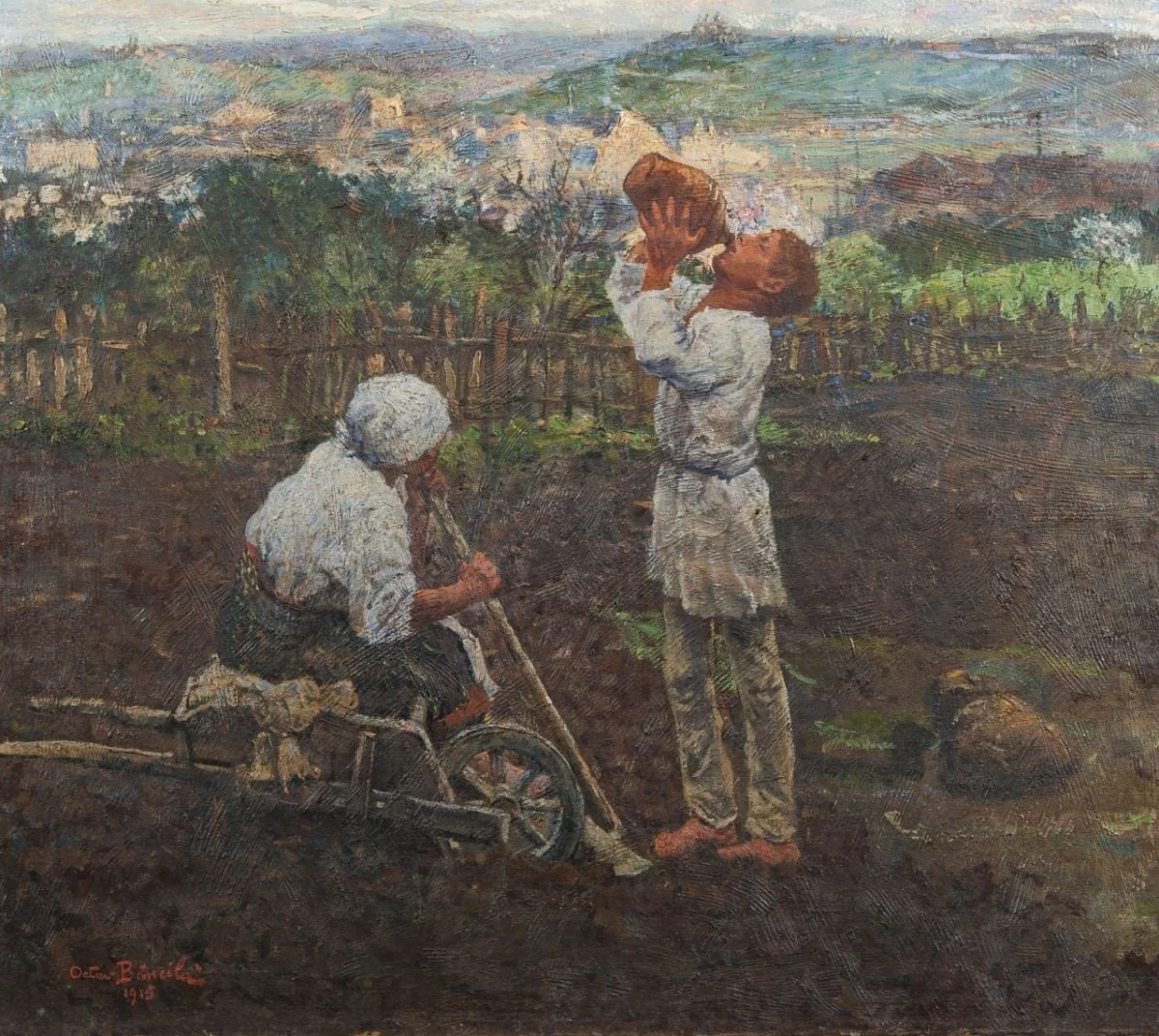 La munca câmpului. Dimineața la sapă, detail
