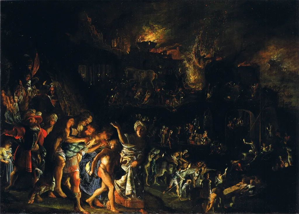The Burning of Troy, by Adam Elsheimer, oil, 1600