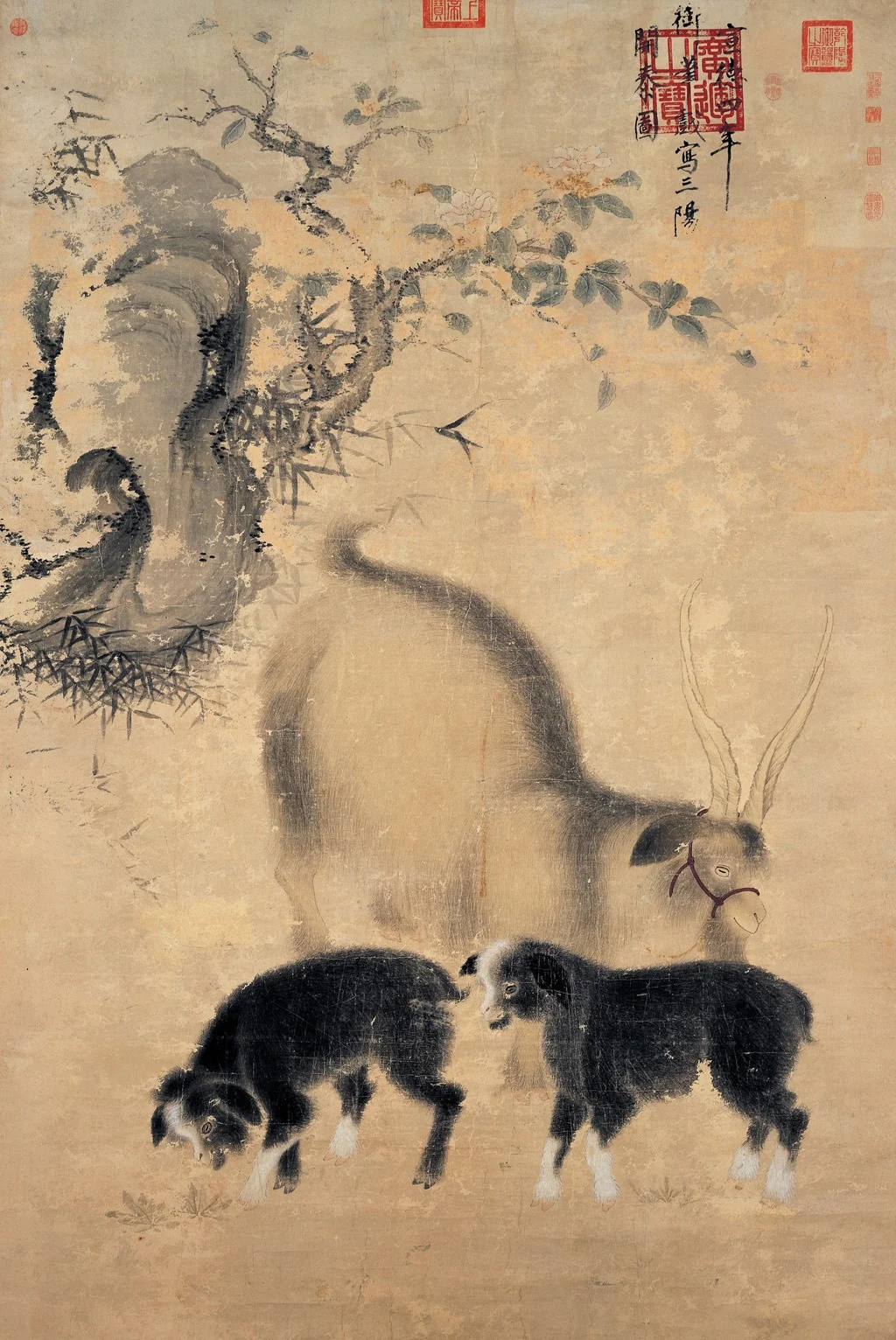 Three Goats, Symbol of Prosperity, detail