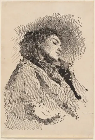 Young Woman Asleep, by Paolo Vetri, ink, 1874