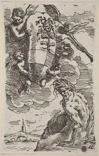 Frontispiece with Coat of Arms, by Simone Cantarini, ink, 1639