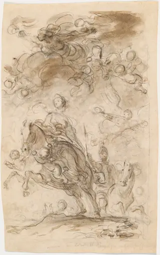 Orlando and Angelica Arrive at Charlemagne's Camp, by Jean Honoré Fragonard, chalk, 1769