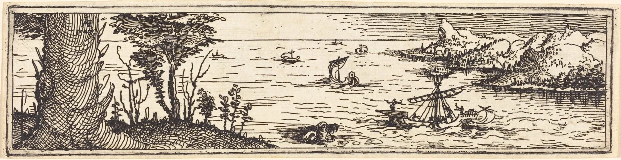 Landscape with a Lake and Sailing-Vessels, detail