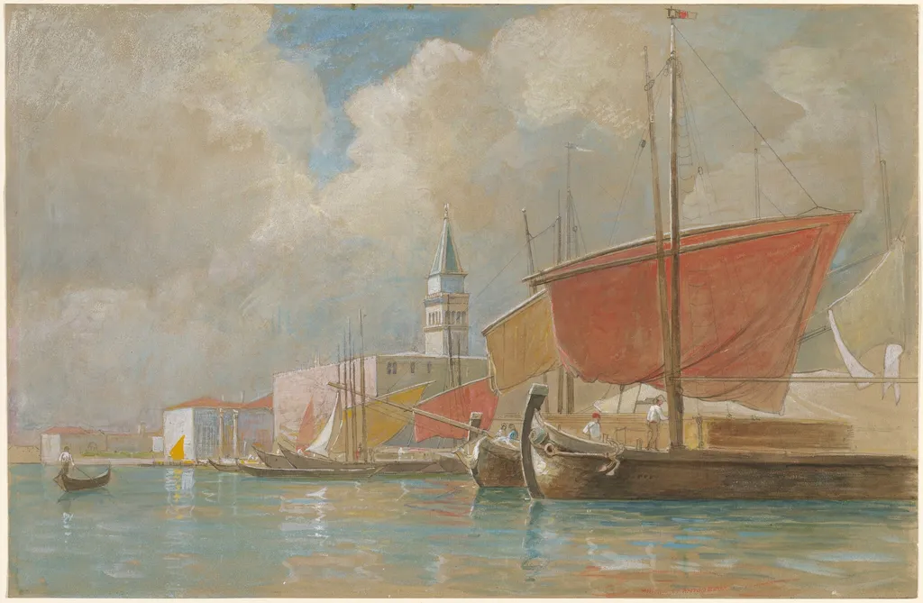 Shipping Along the Molo in Venice, by William Stanley Haseltine, gouache, 1868
