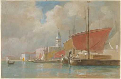 Shipping Along the Molo in Venice, by William Stanley Haseltine, gouache, 1868