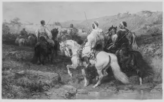 Arabs on the March, by Adolf Schreyer, oil, 1873