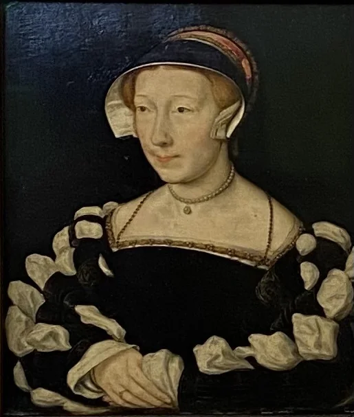 Portrait of a woman in a black velvet dress, detail
