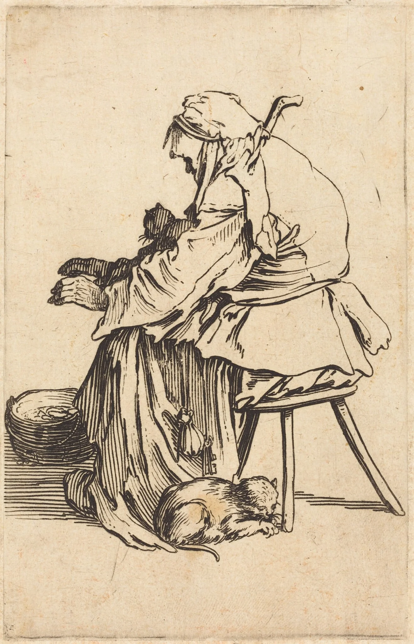 Old Woman with Cats, detail