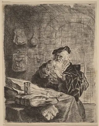 Man with a Penknife, by Salomon Koninck, ink, 1632