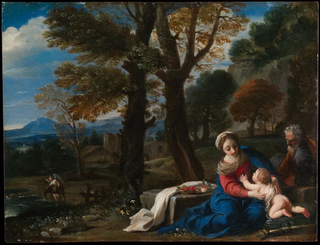 Rest on the Flight into Egypt, by Pier Francesco Mola, oil, 1649