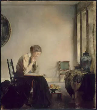 Girl Reading, by Edmund Charles Tarbell, oil, 1909