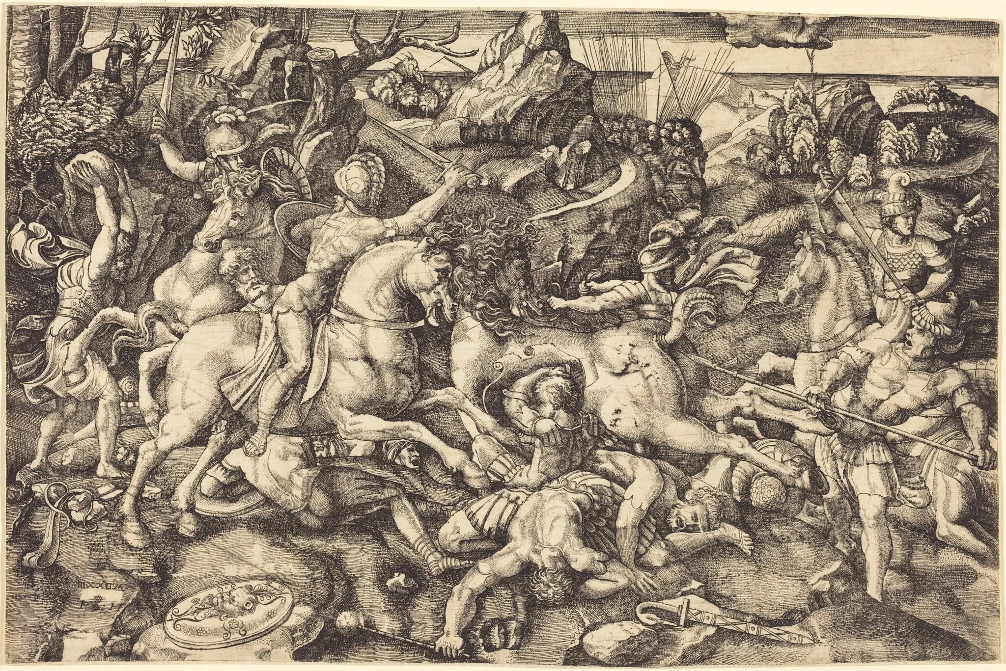 Combat between Horsemen and Foot Soldiers, detail