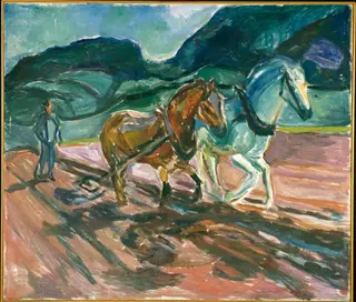 Ploughing Horses, by Edvard Munch, oil, 1919