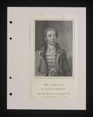 Mr Liston as Jacob Gawkey, by Rogers, 1823
