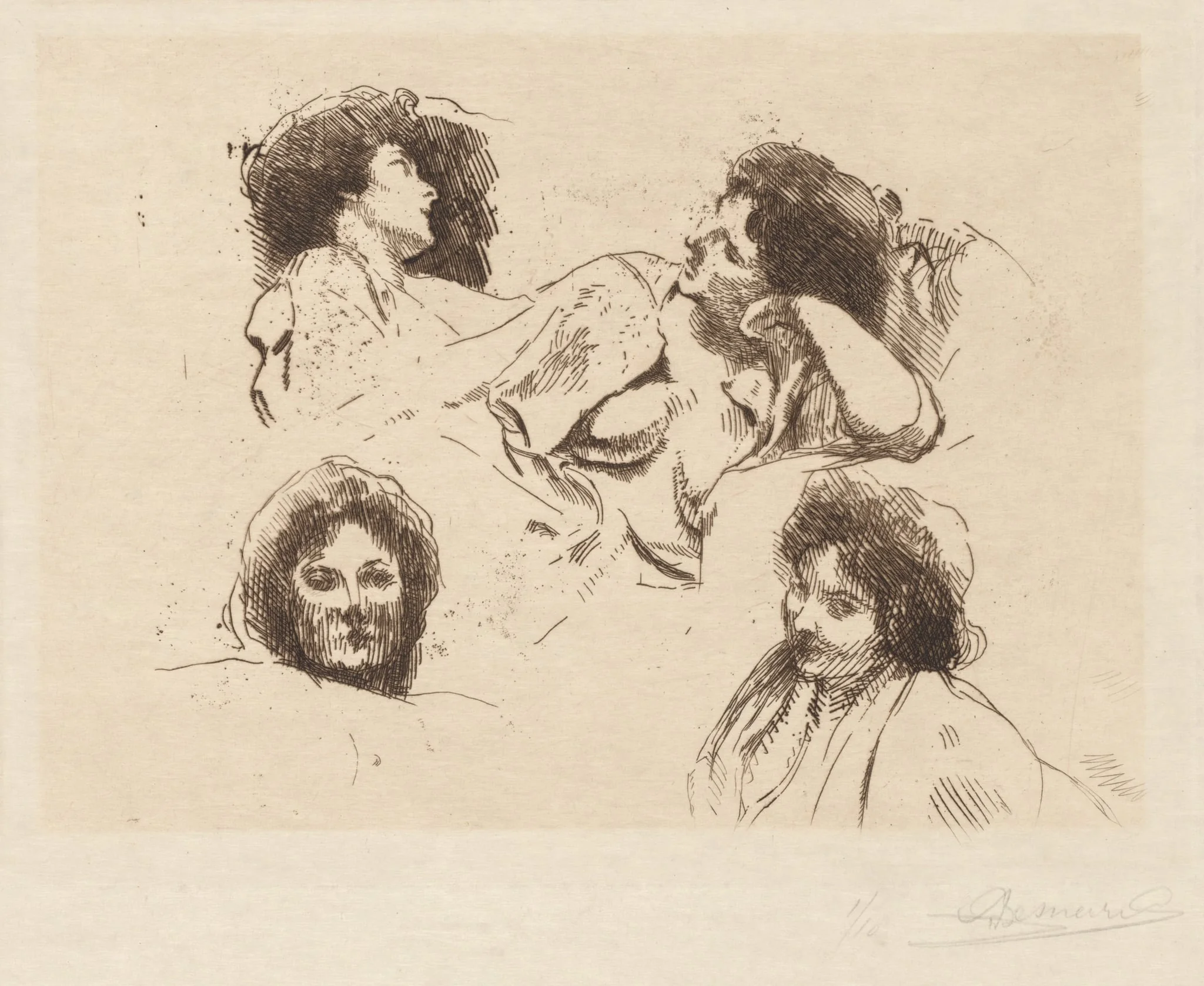 Four Heads of Women: Study for “The Happy Island” (Quatre têtes de Femmes: Étude pour “L’Ile Heureuse”), detail