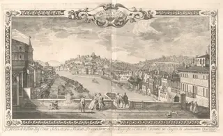 Lidue Castelli di Verona, S. Pietro Felice, Veduti dal Ponte Nuovo, by Dionigi Valesio, ink, 1747