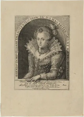 Elizabeth, Princess, Wife of the Elector Palatine Frederick V, King of Bohemia, by Crispijn van de Passe I, ink, 1601