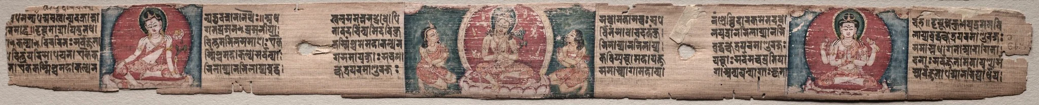 Bodhisattva Manjushri with two forms of Avalokiteshvara, folio 348 (recto) from a Gandavyuha-sutra (Scripture of the Supreme Array), detail