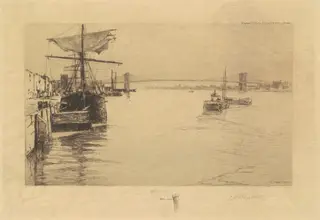Brooklyn Bridge, by Charles A. Platt, ink, 1888