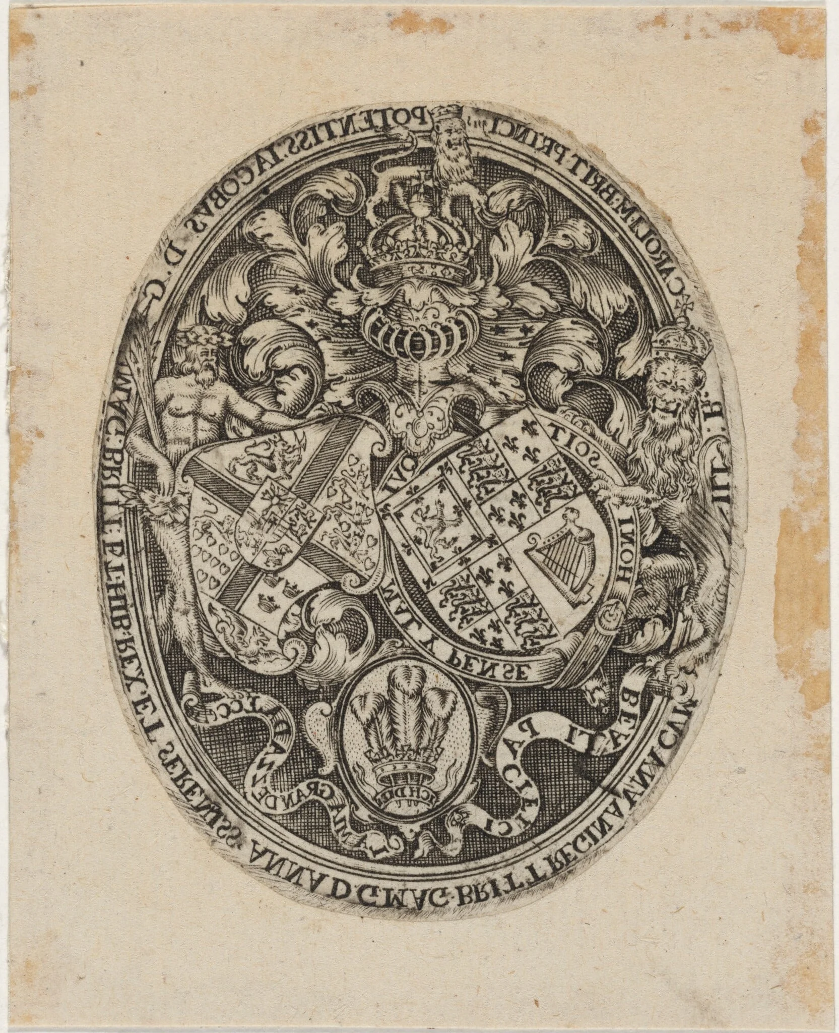 Shield of James I, Anne of Denmark, and Prince Charles, detail