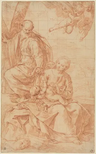 The Rest on the Flight into Egypt, or The Miracle of the Palm Tree, by Simone Cantarini, chalk, 1634