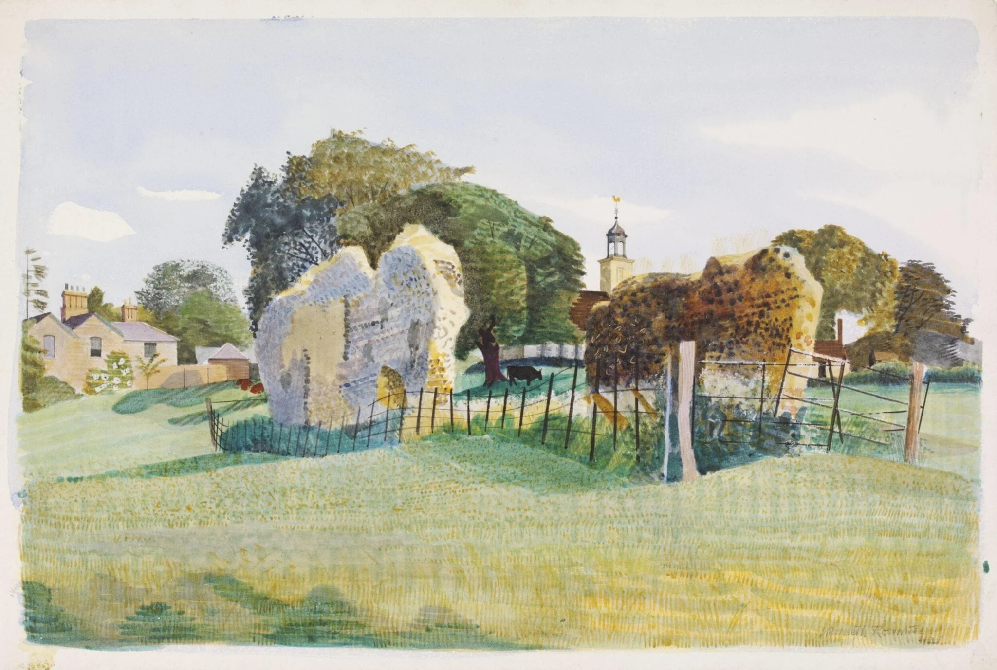 View of the Ruins of the Cloister, the Belfry of St. Mary's Church, and the Vicarage, Tilty, detail