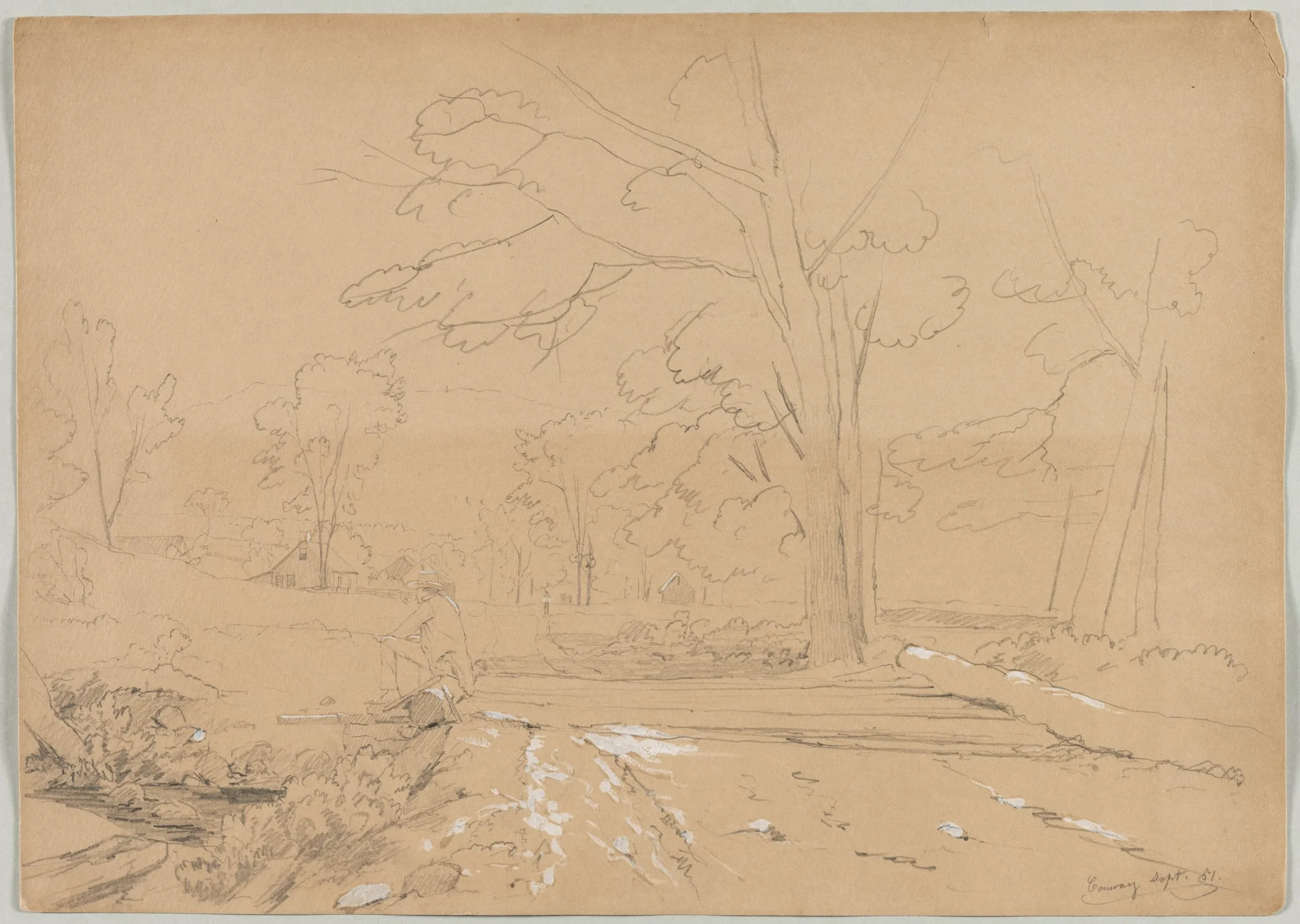 Landscape with Man Fishing, Conway, New Hampshire, detail
