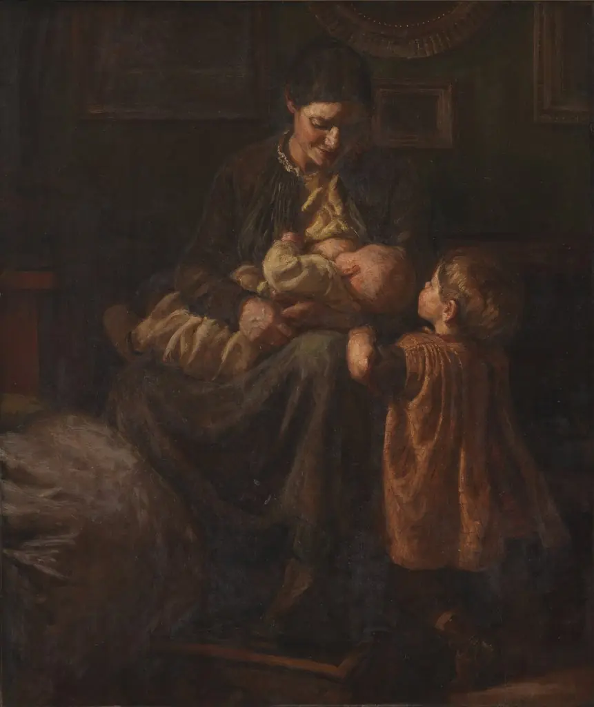 Kunstnerens hustru med to børn, by Joakim Skovgaard, oil, 1896