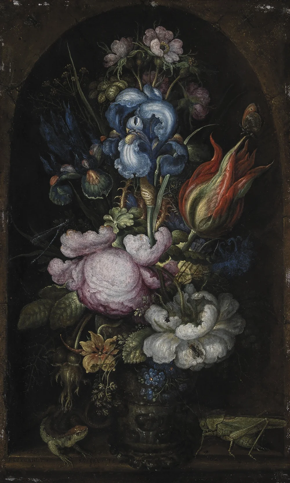 Bouquet of Flowers in a Stone Niche, detail