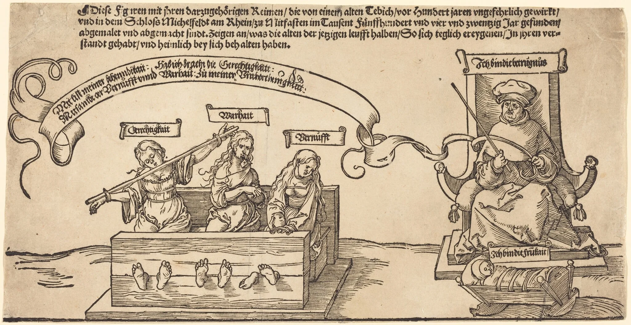 Justice, Truth and Reason in the Stocks with the Seated Judge and Sleeping Piety, detail