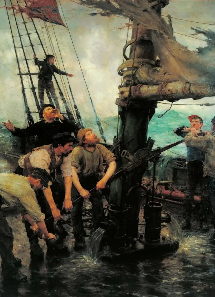 All Hands to the Pumps, by Henry Scott Tuke, oil, 1894