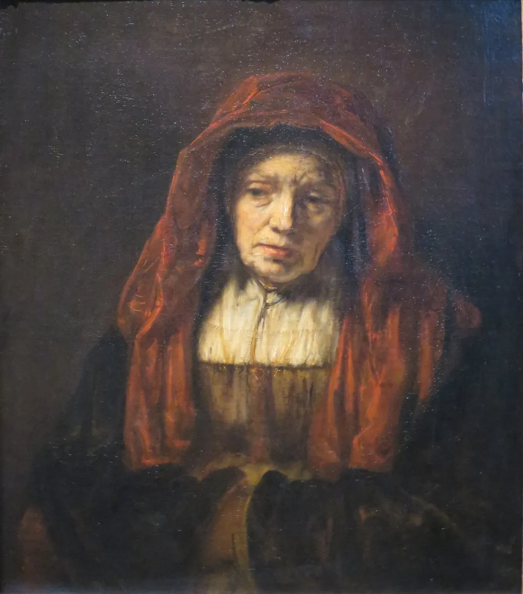 Portrait of an Old Woman, by Rembrandt, oil, 1654