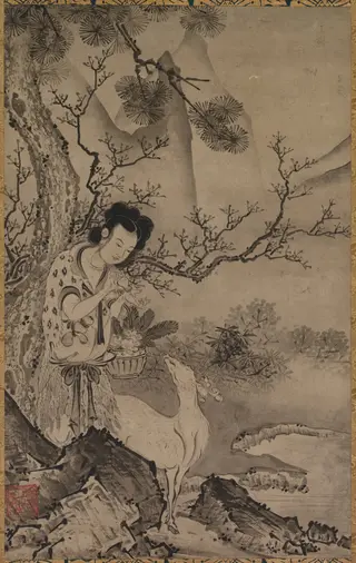 Female Daoist Figure in Landscape, by Kōboku, unspecified, 1504